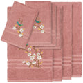 Authentic Hotel And Spa Turkish Cotton Blue Bird Embroidered Tea Rose 8 Piece Towel Set