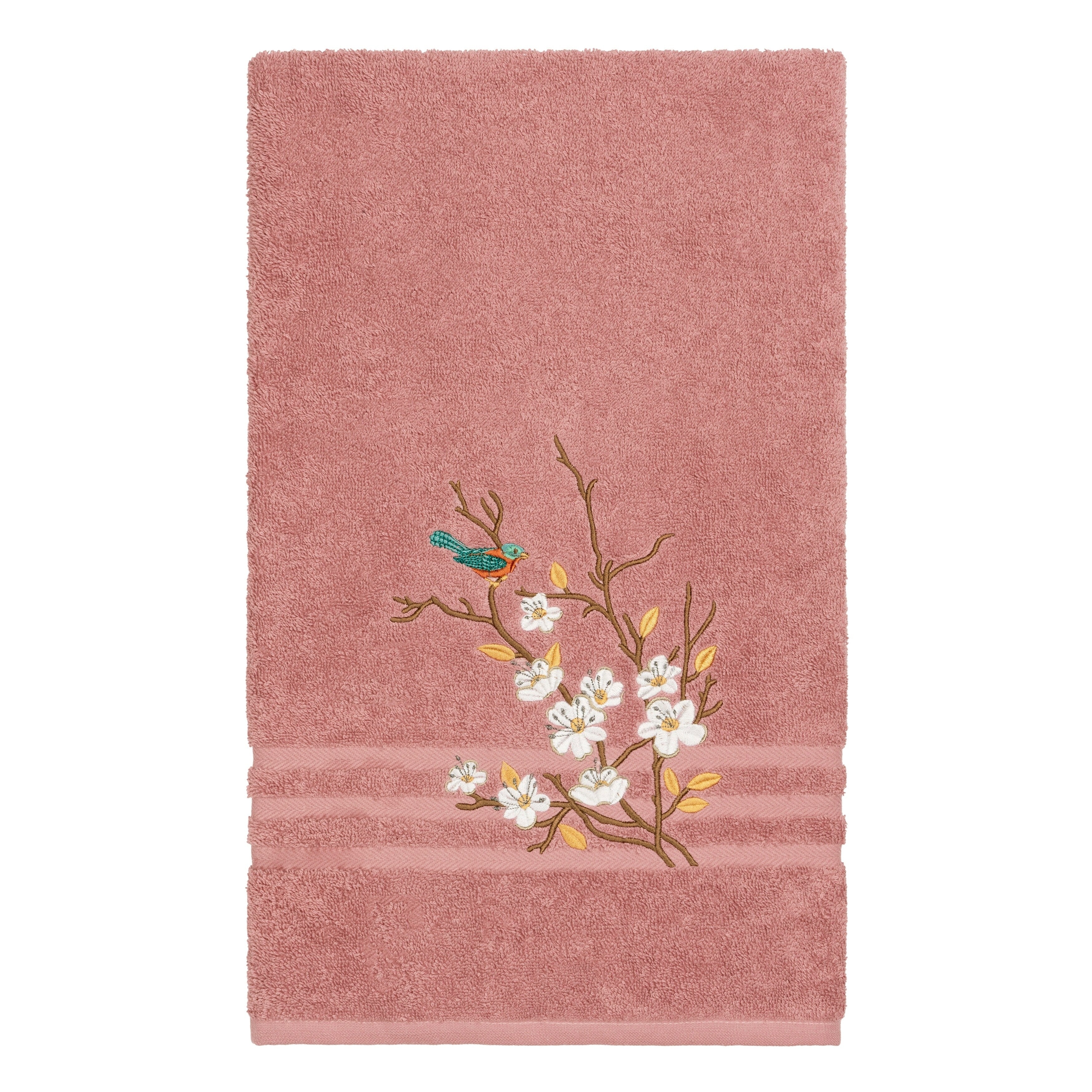 Authentic Hotel And Spa Turkish Cotton Blue Bird Embroidered Tea Rose Bath Towel