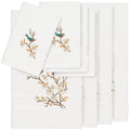 Authentic Hotel And Spa Turkish Cotton Blue Bird Embroidered White 8 Piece Towel Set