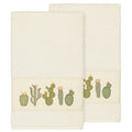 Authentic Hotel And Spa Turkish Cotton Cactus Embroidered Cream 2 Piece Bath Towel Set