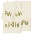 Authentic Hotel And Spa Turkish Cotton Cactus Embroidered Cream 4 Piece Towel Set