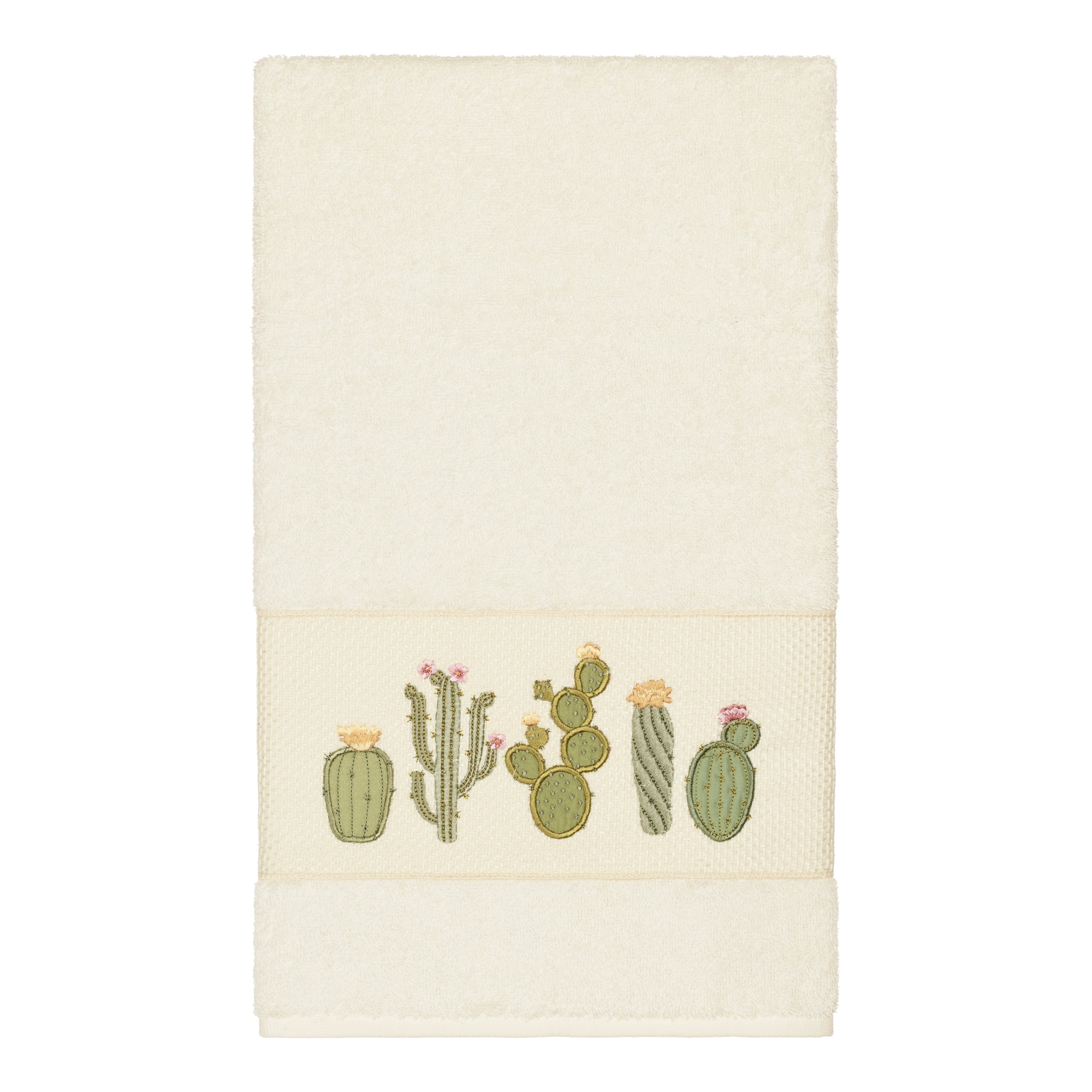 Authentic Hotel And Spa Turkish Cotton Cactus Embroidered Cream Bath Towel