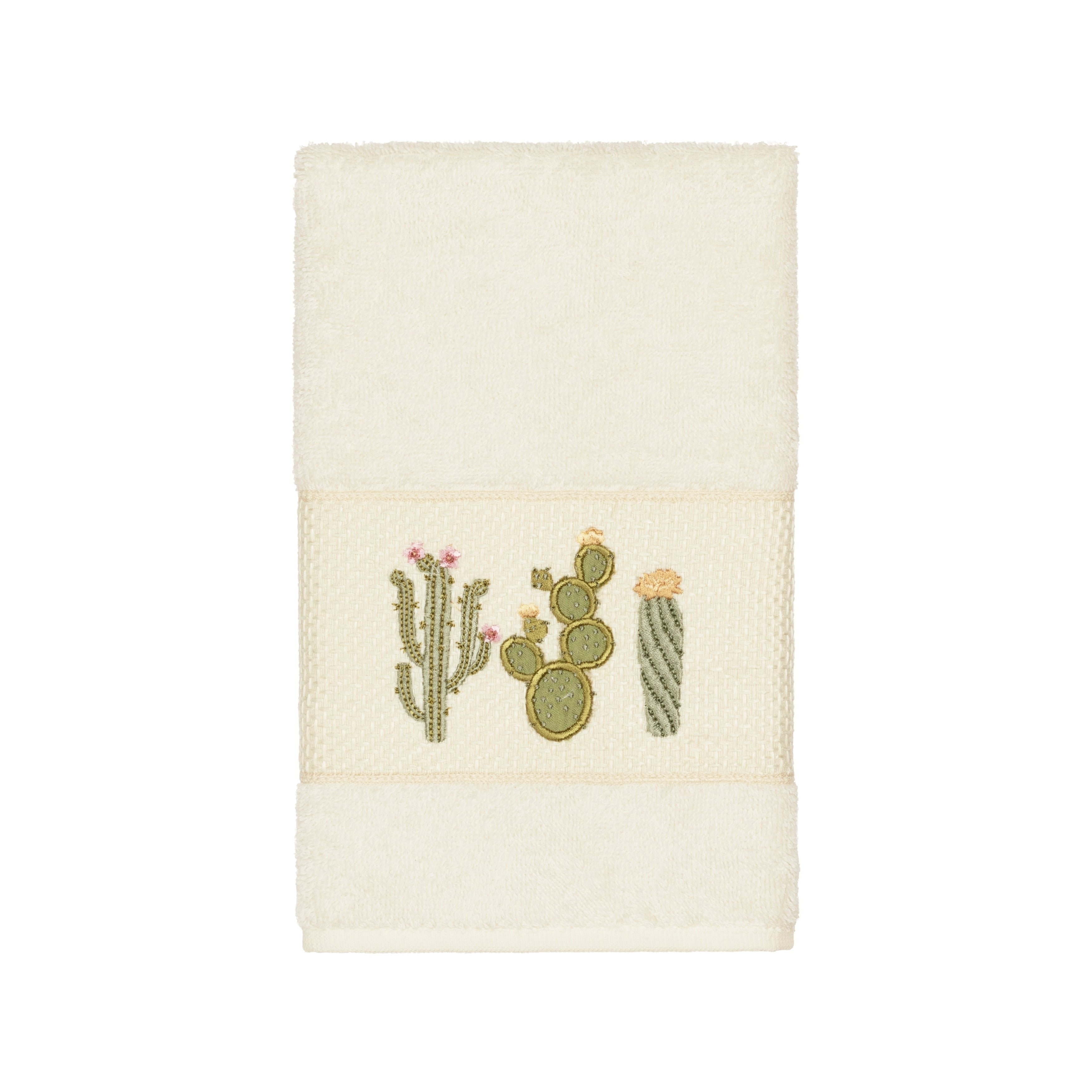 Authentic Hotel And Spa Turkish Cotton Cactus Embroidered Cream Hand Towel