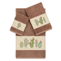 Authentic Hotel And Spa Turkish Cotton Cactus Embroidered Latte Brown 3 Piece Towel Set