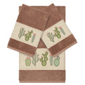 Authentic Hotel And Spa Turkish Cotton Cactus Embroidered Latte Brown 3 Piece Towel Set
