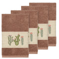 Authentic Hotel And Spa Turkish Cotton Cactus Embroidered Latte Brown 4 Piece Hand Towel Set