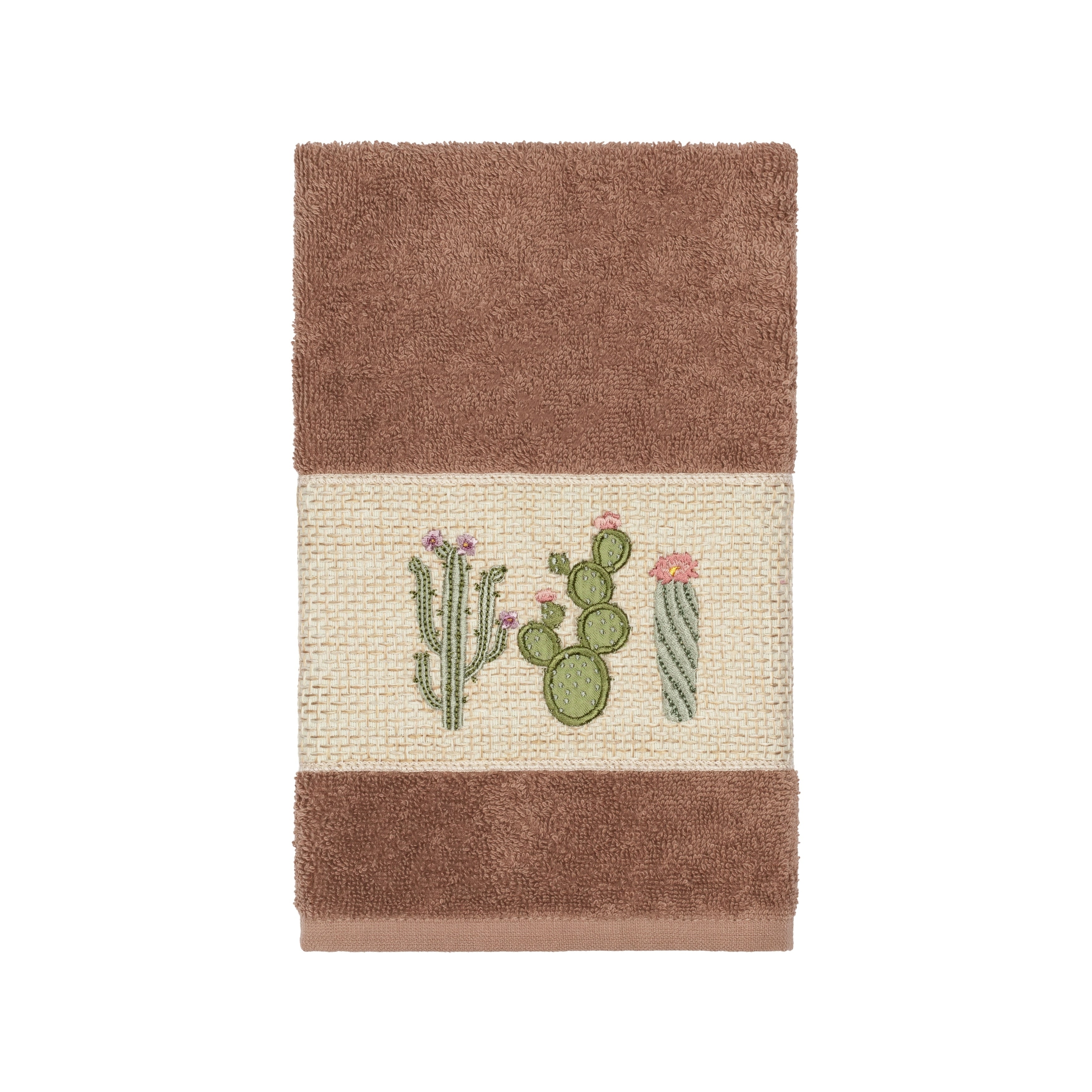 Authentic Hotel And Spa Turkish Cotton Cactus Embroidered Latte Brown Hand Towel