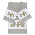 Authentic Hotel And Spa Turkish Cotton Cactus Embroidered Light Grey 3 Piece Towel Set