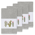 Authentic Hotel And Spa Turkish Cotton Cactus Embroidered Light Grey 4 Piece Hand Towel Set
