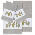 Authentic Hotel And Spa Turkish Cotton Cactus Embroidered Light Grey 4 Piece Towel Set