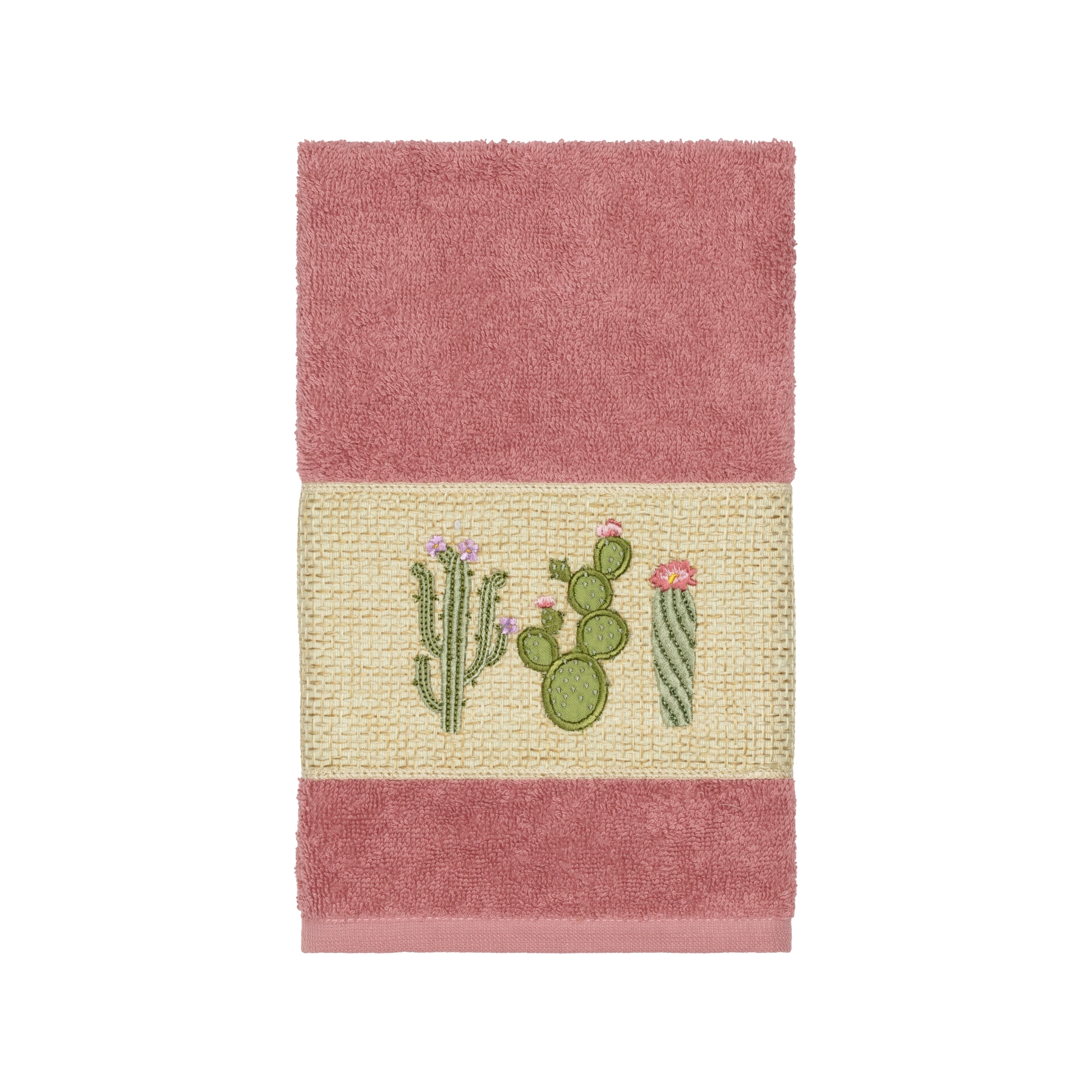 Authentic Hotel And Spa Turkish Cotton Cactus Embroidered Tea Rose Hand Towel