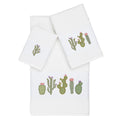 Authentic Hotel And Spa Turkish Cotton Cactus Embroidered White 3 Piece Towel Set