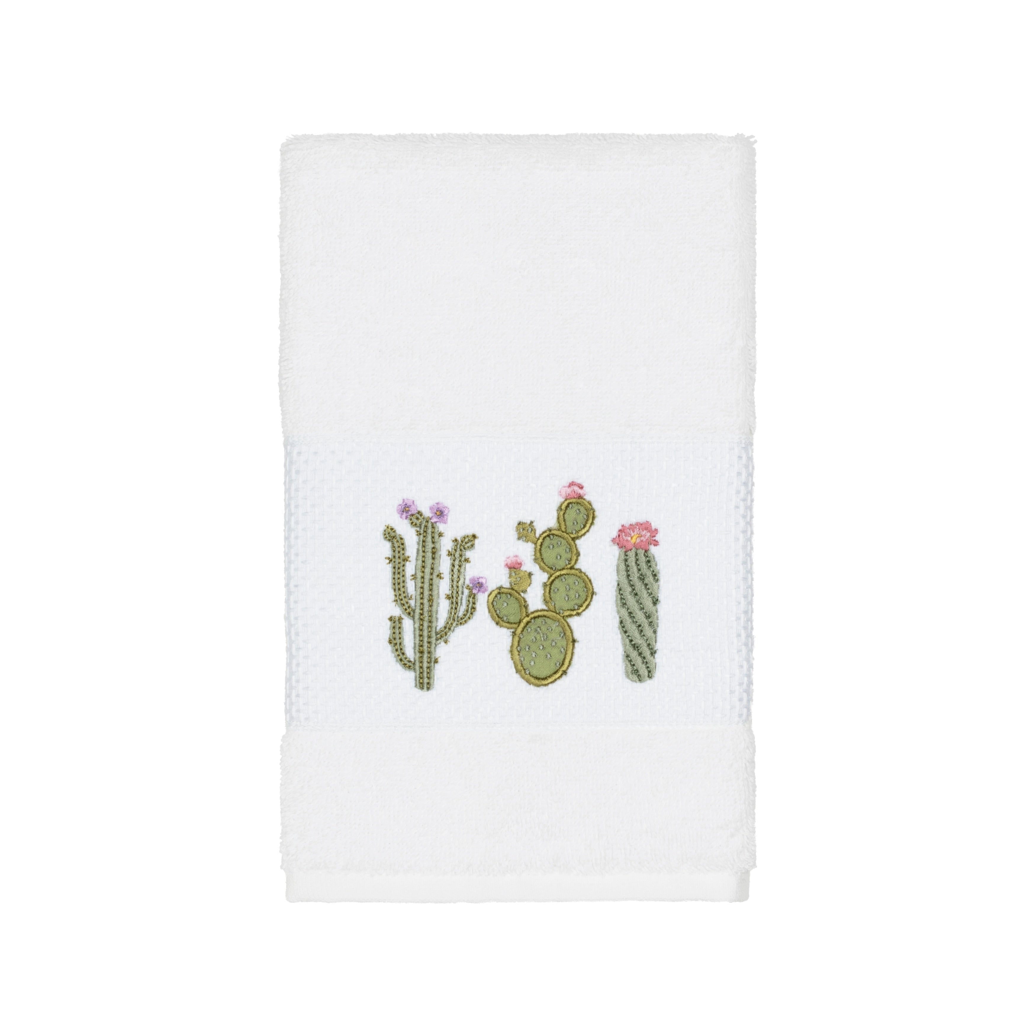 Authentic Hotel And Spa Turkish Cotton Cactus Embroidered White Hand Towel