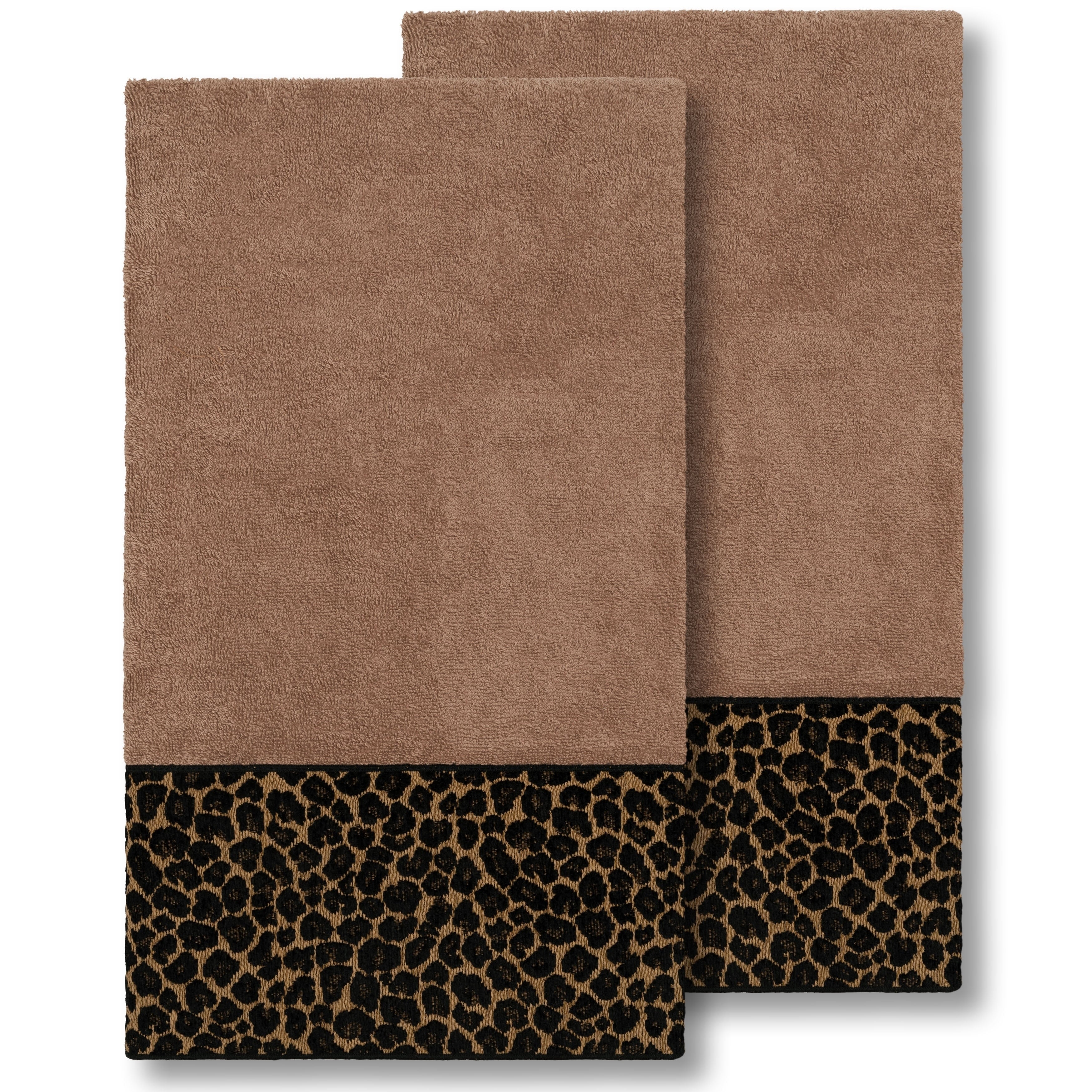 Authentic Hotel And Spa Turkish Cotton Cheetah Jacquard Latte Brown Blue 2 Piece Bath Towel Set