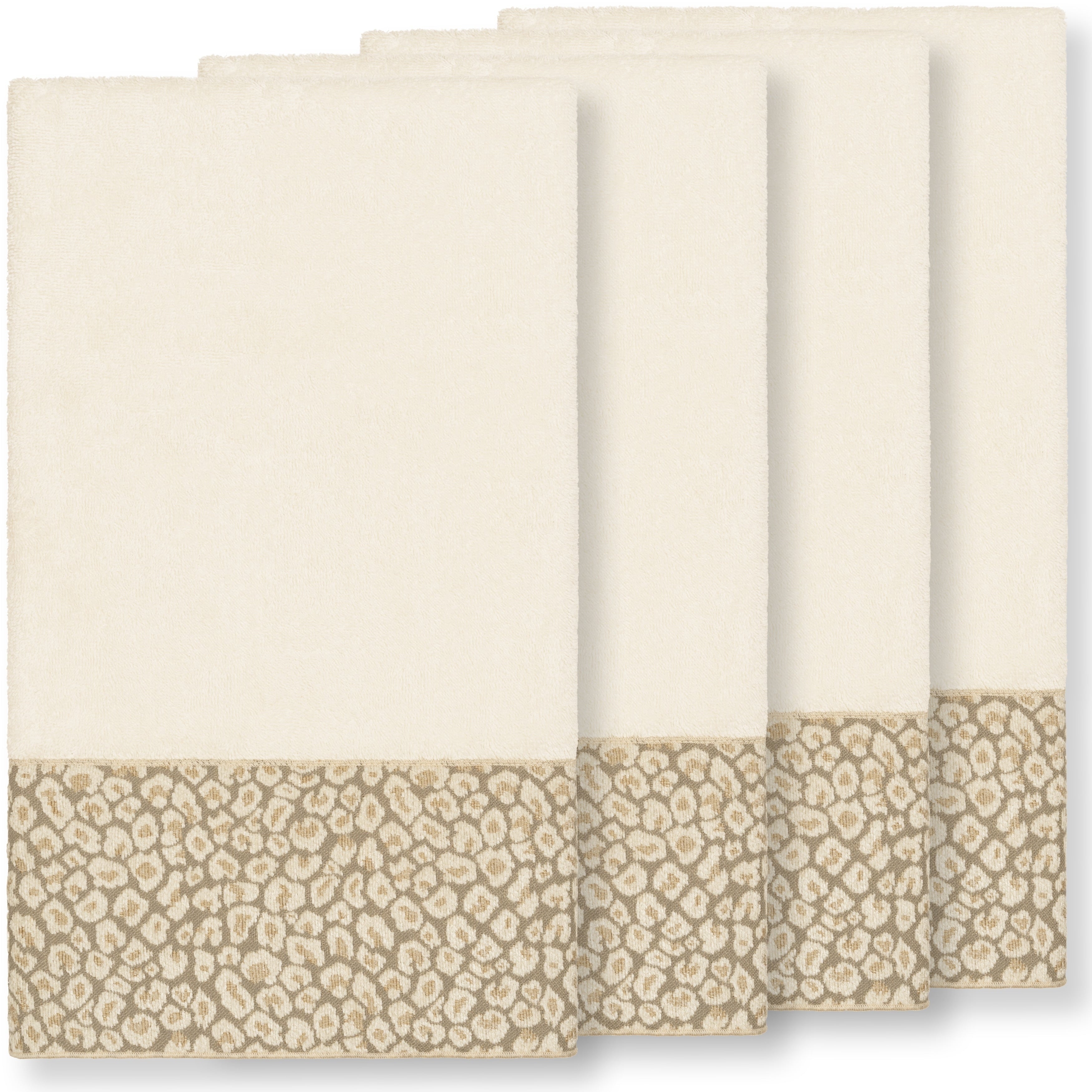 Authentic Hotel And Spa Turkish Cotton Cheetah Jacquard Trim Cream 4 Piece Bath Towel Set