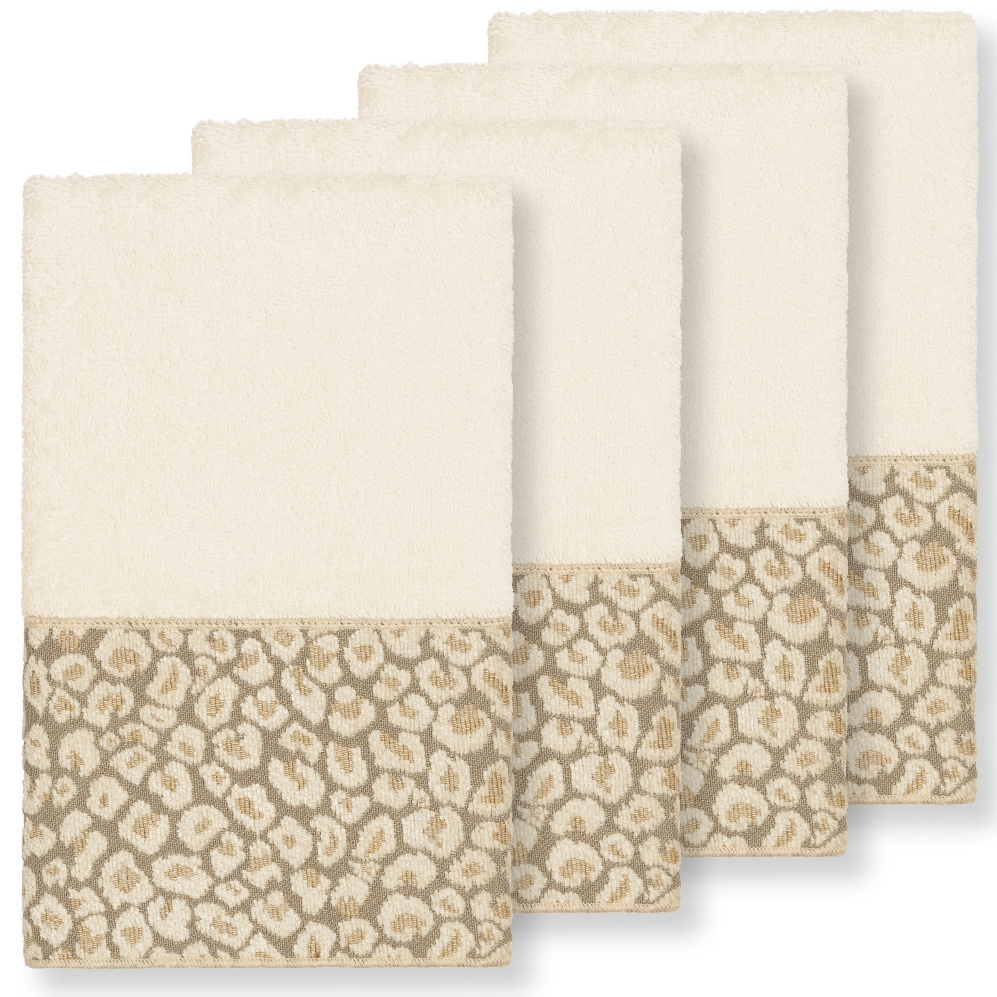 Authentic Hotel And Spa Turkish Cotton Cheetah Jacquard Trim Cream 4 Piece Hand Towel Set