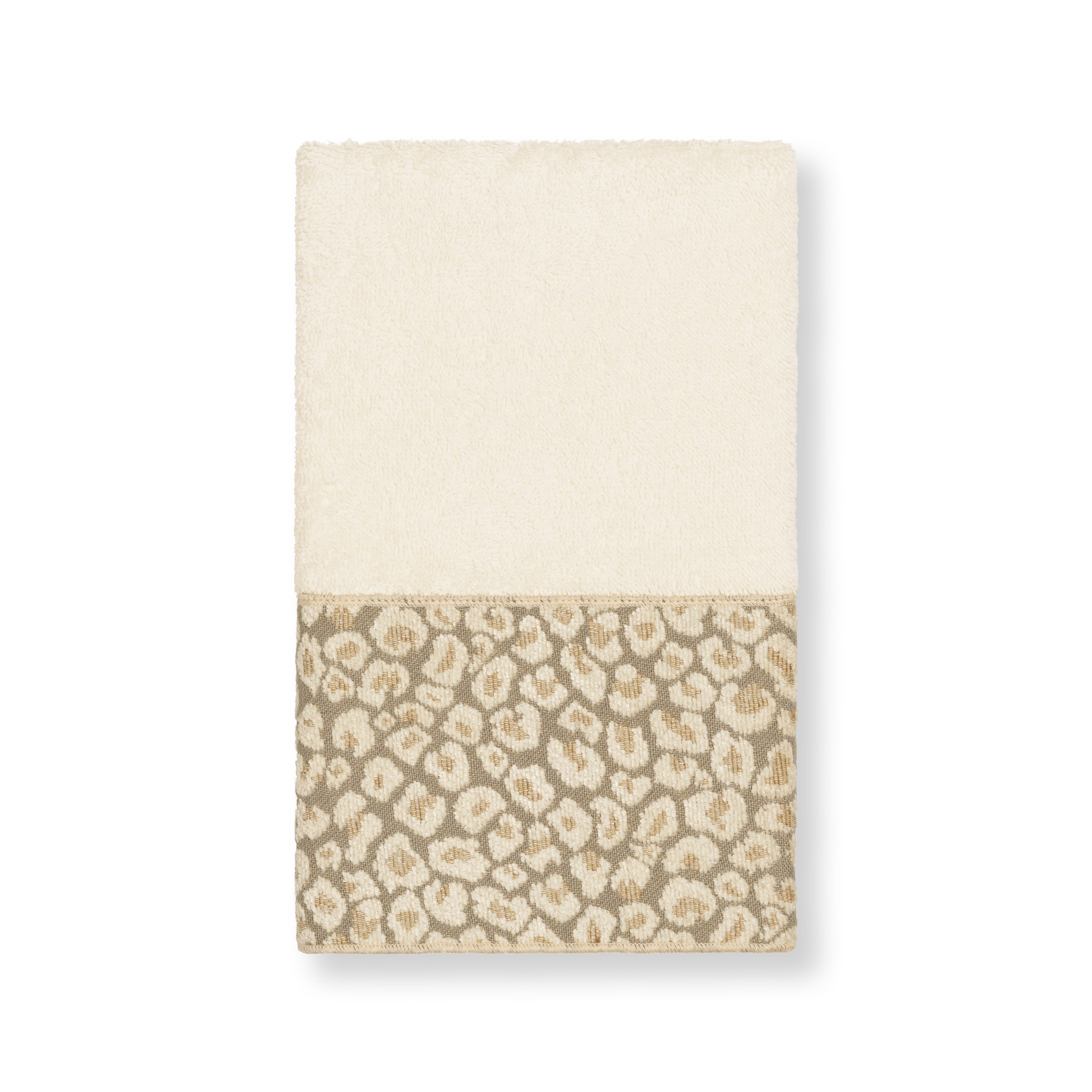 Authentic Hotel And Spa Turkish Cotton Cheetah Jacquard Trim Cream Hand Towel