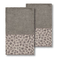 Authentic Hotel And Spa Turkish Cotton Cheetah Jacquard Trim Dark Grey 2 Piece Hand Towel Set