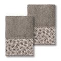 Authentic Hotel And Spa Turkish Cotton Cheetah Jacquard Trim Dark Grey 2 Piece Washcloth Set