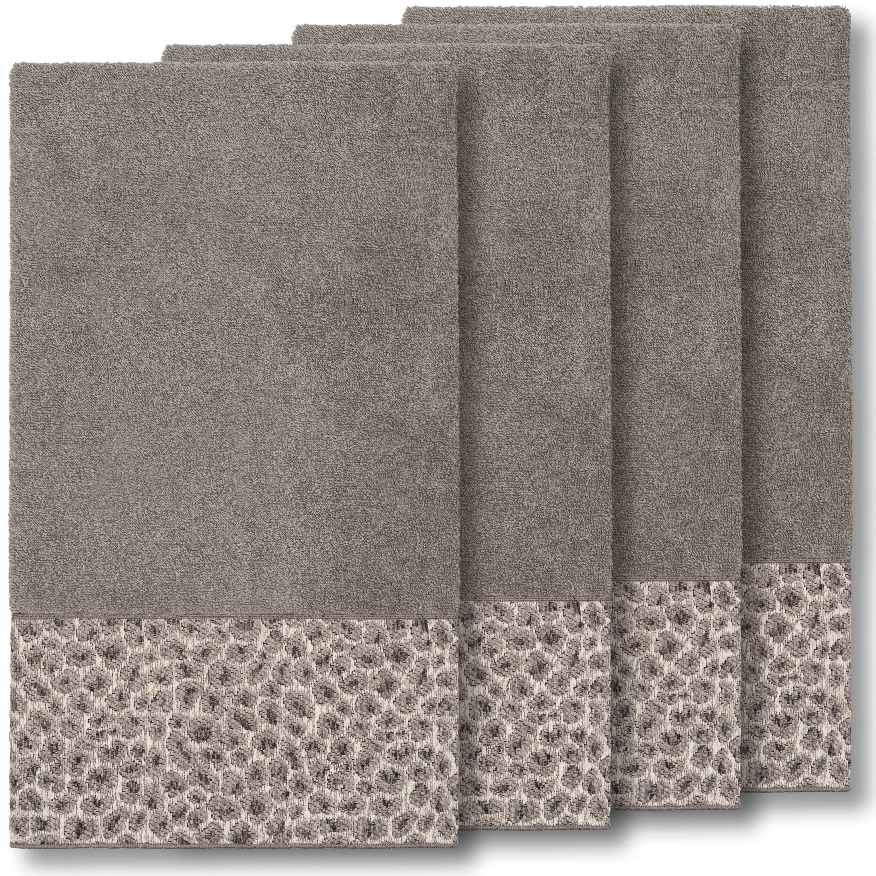 Authentic Hotel And Spa Turkish Cotton Cheetah Jacquard Trim Dark Grey 4 Piece Bath Towel Set