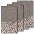 Authentic Hotel And Spa Turkish Cotton Cheetah Jacquard Trim Dark Grey 4 Piece Hand Towel Set