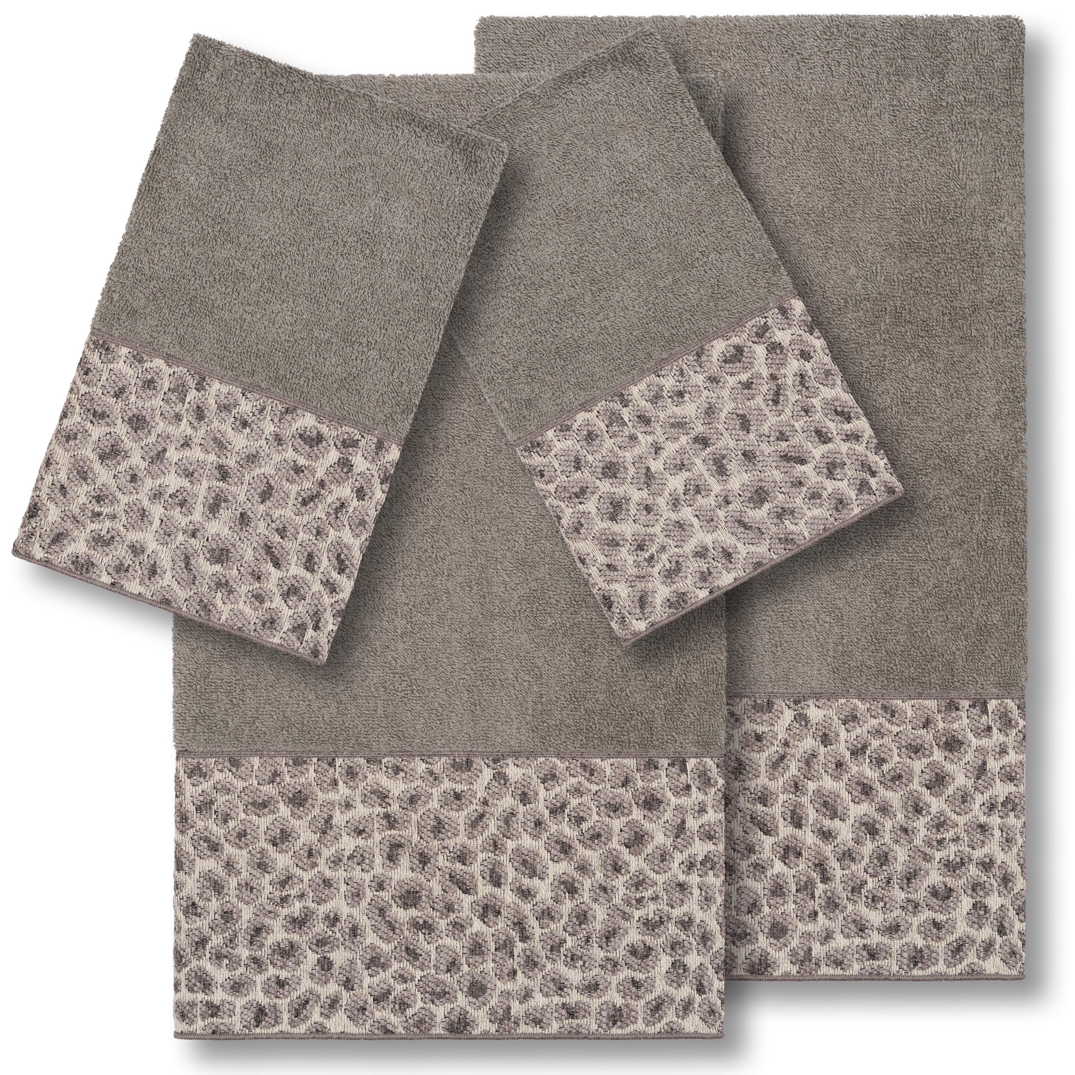 Authentic Hotel And Spa Turkish Cotton Cheetah Jacquard Trim Dark Grey 4 Piece Towel Set