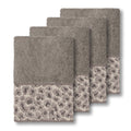 Authentic Hotel And Spa Turkish Cotton Cheetah Jacquard Trim Dark Grey 4 Piece Washcloth Set