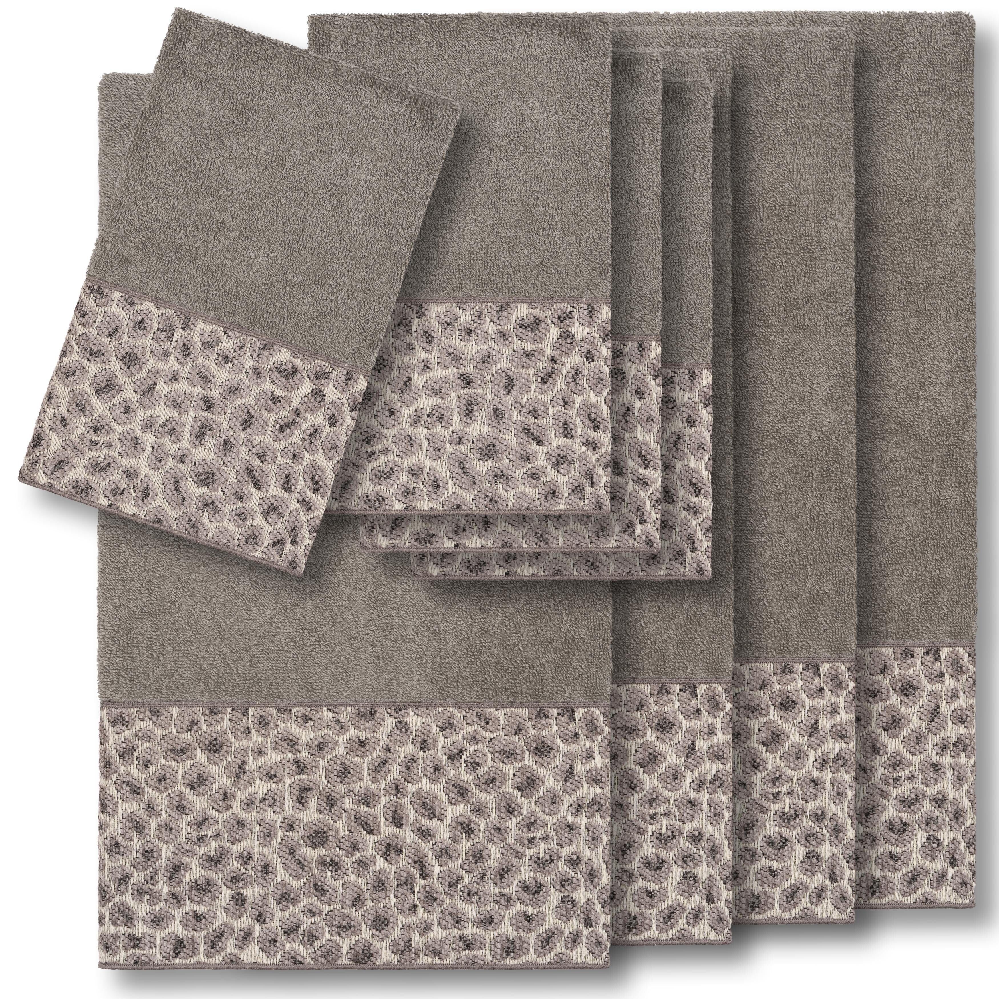 Authentic Hotel And Spa Turkish Cotton Cheetah Jacquard Trim Dark Grey 8 Piece Towel Set