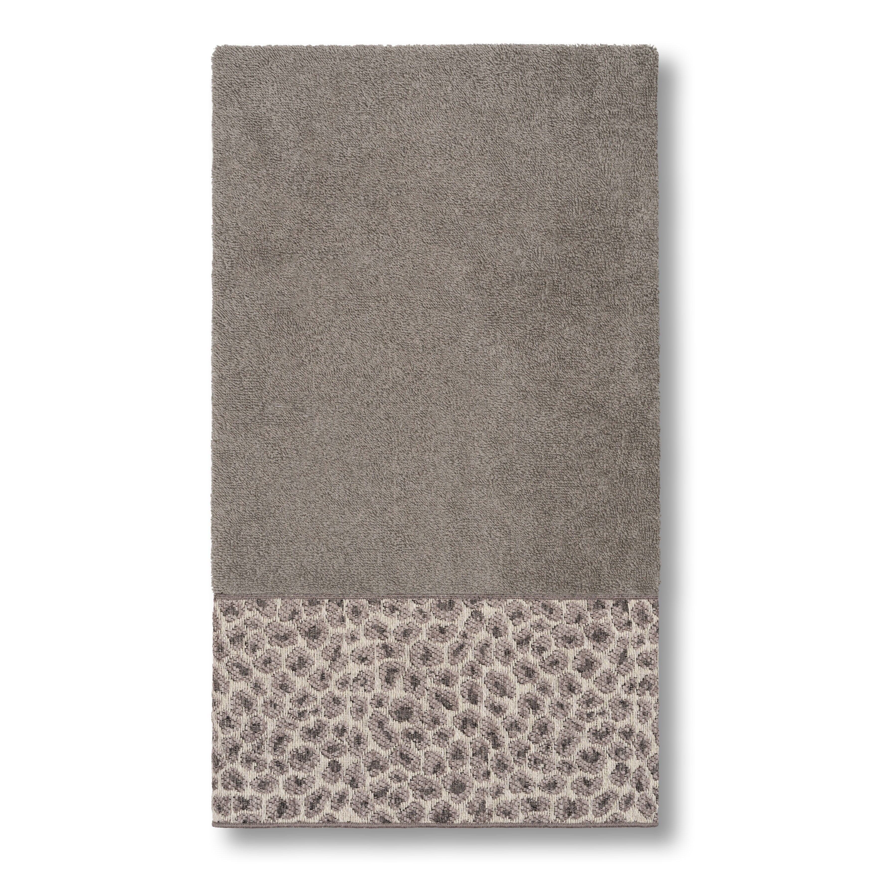 Authentic Hotel And Spa Turkish Cotton Cheetah Jacquard Trim Dark Grey Bath Towel