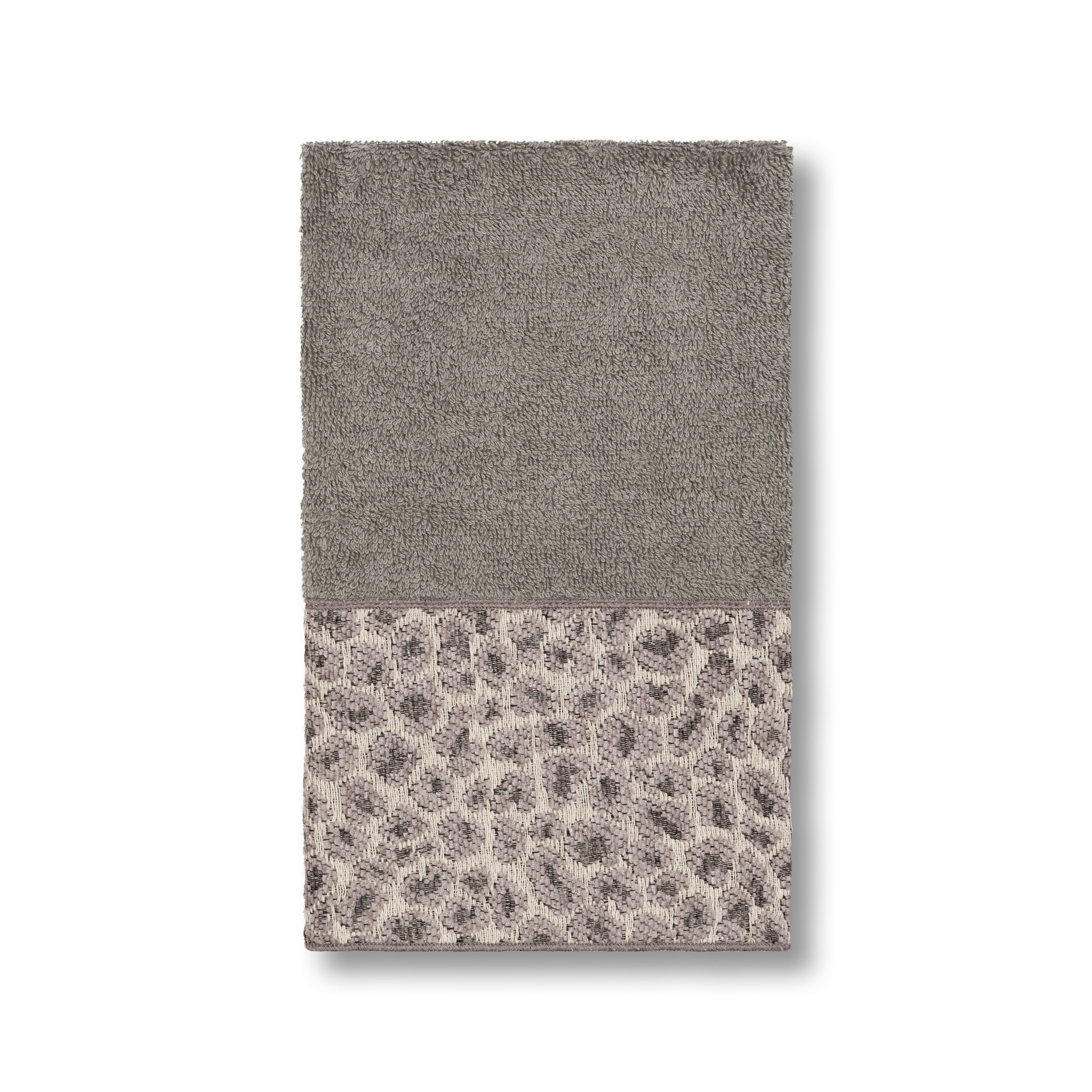 Authentic Hotel And Spa Turkish Cotton Cheetah Jacquard Trim Dark Grey Hand Towel