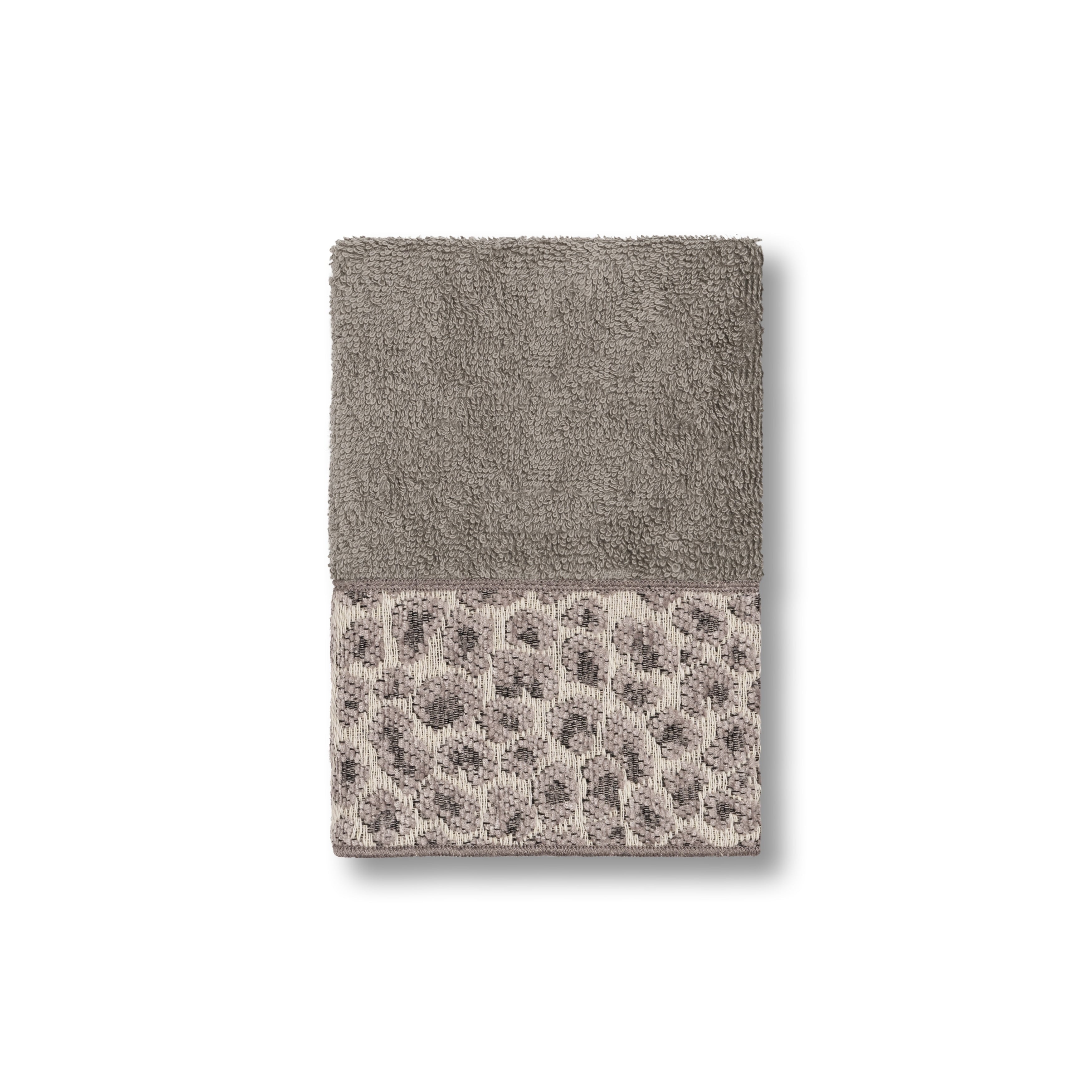 Authentic Hotel And Spa Turkish Cotton Cheetah Jacquard Trim Dark Grey Washcloth