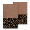 Authentic Hotel And Spa Turkish Cotton Cheetah Jacquard Trim Latte Brown 2 Piece Hand Towel Set