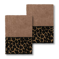 Authentic Hotel And Spa Turkish Cotton Cheetah Jacquard Trim Latte Brown 2 Piece Washcloth Set
