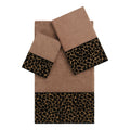 Authentic Hotel And Spa Turkish Cotton Cheetah Jacquard Trim Latte Brown 3 Piece Towel Set