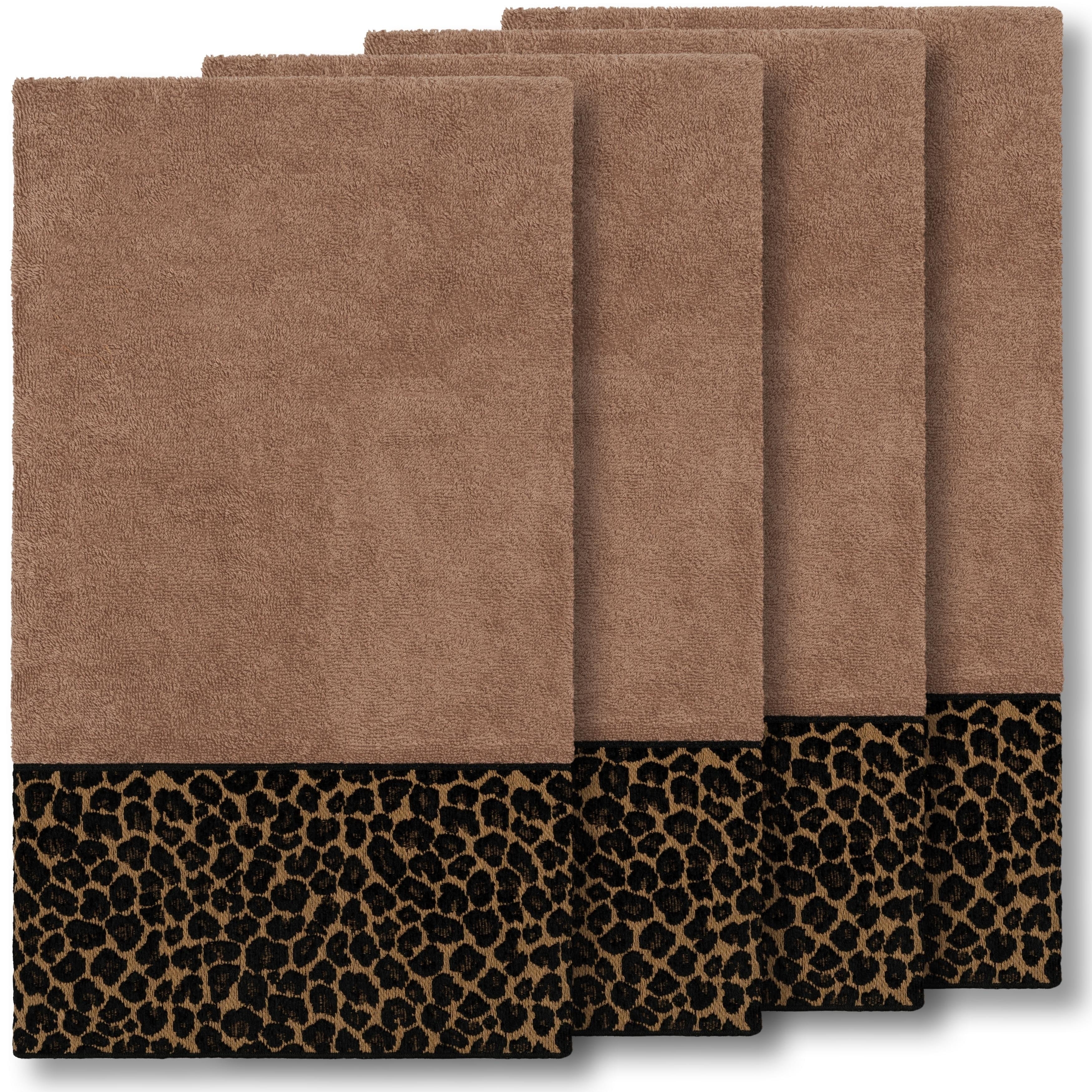 Authentic Hotel And Spa Turkish Cotton Cheetah Jacquard Trim Latte Brown 4 Piece Bath Towel Set