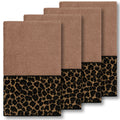 Authentic Hotel And Spa Turkish Cotton Cheetah Jacquard Trim Latte Brown 4 Piece Hand Towel Set
