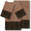 Authentic Hotel And Spa Turkish Cotton Cheetah Jacquard Trim Latte Brown 4 Piece Towel Set