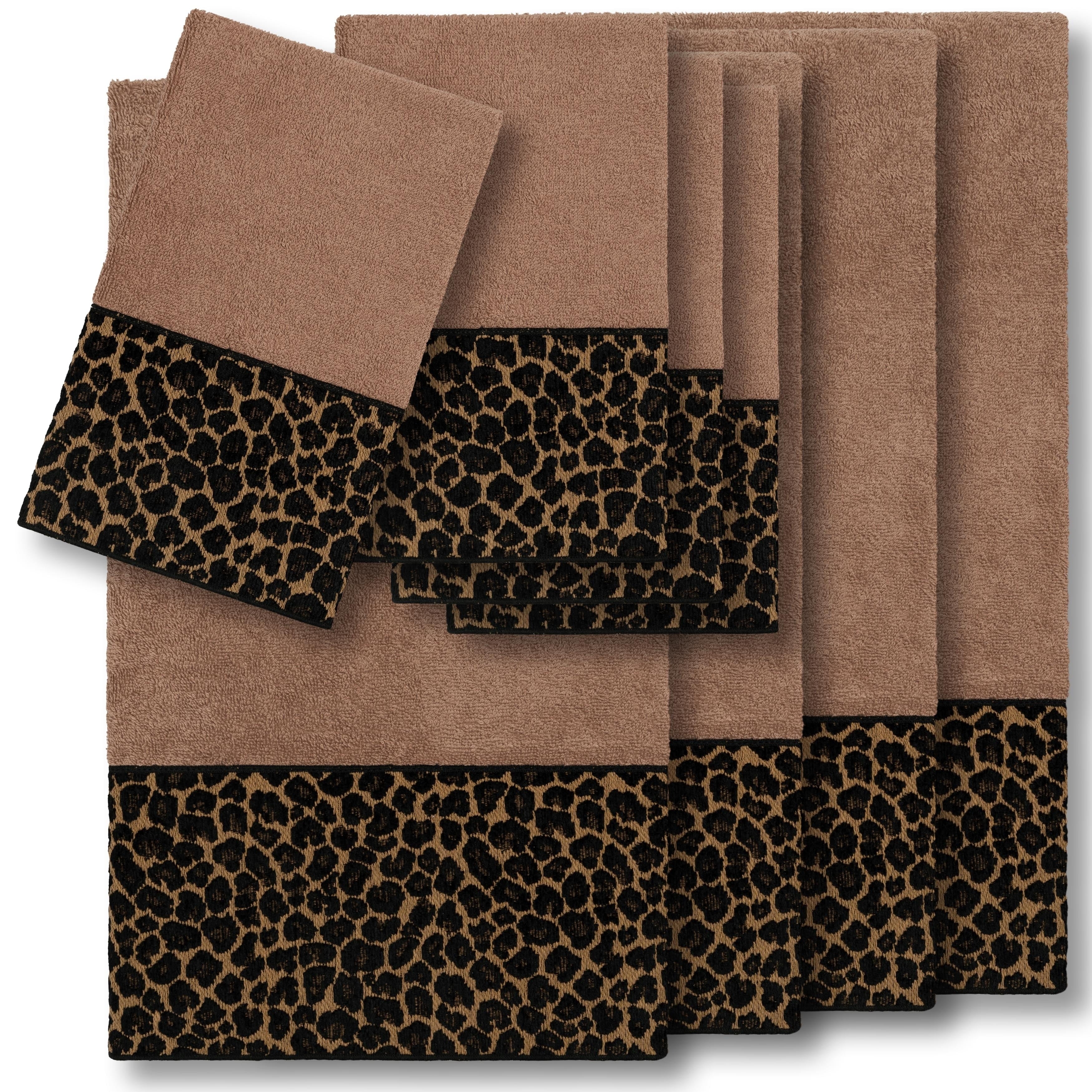 Authentic Hotel And Spa Turkish Cotton Cheetah Jacquard Trim Latte Brown 8 Piece Towel Set