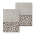 Authentic Hotel And Spa Turkish Cotton Cheetah Jacquard Trim Light Grey 2 Piece Washcloth Set