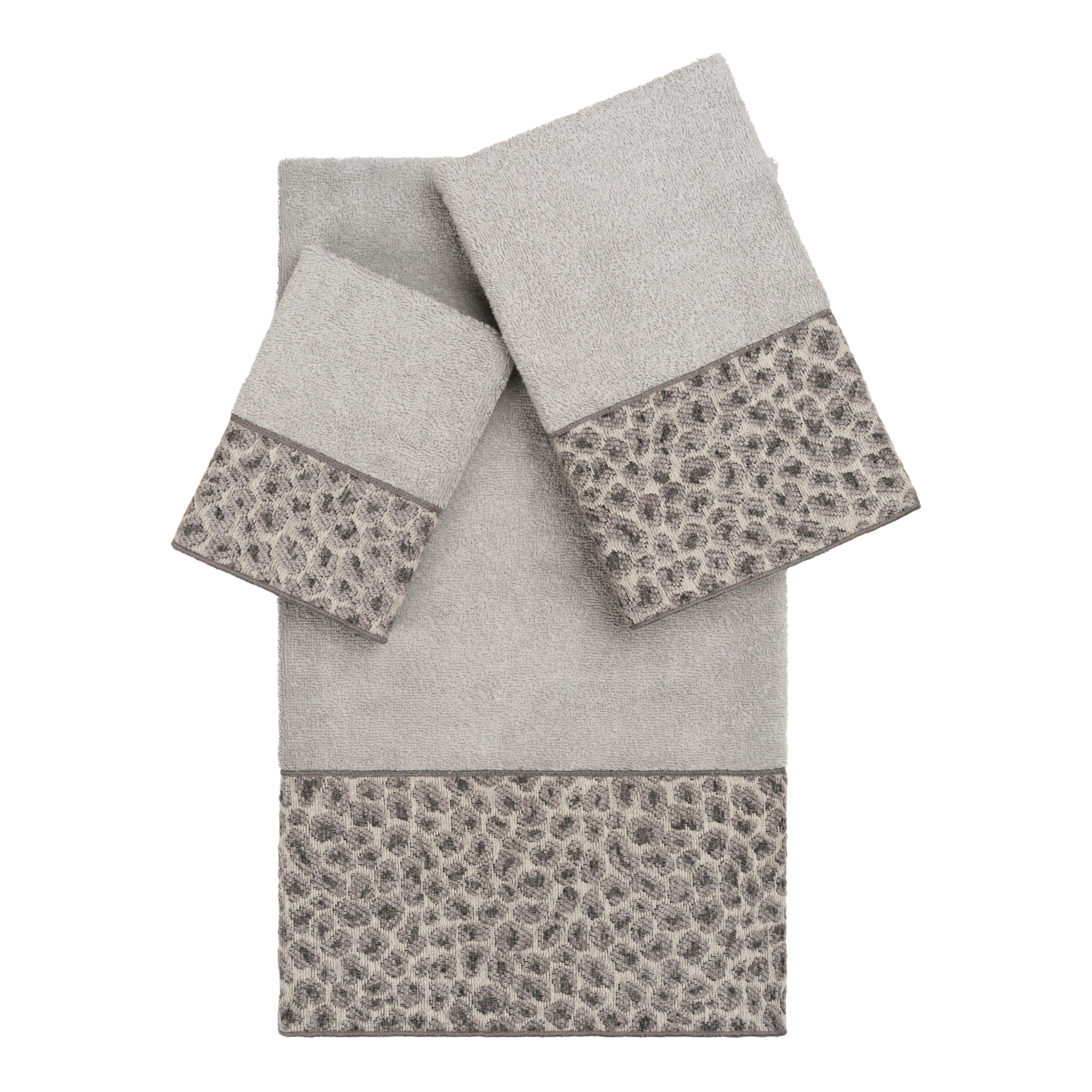Authentic Hotel And Spa Turkish Cotton Cheetah Jacquard Trim Light Grey 3 Piece Towel Set