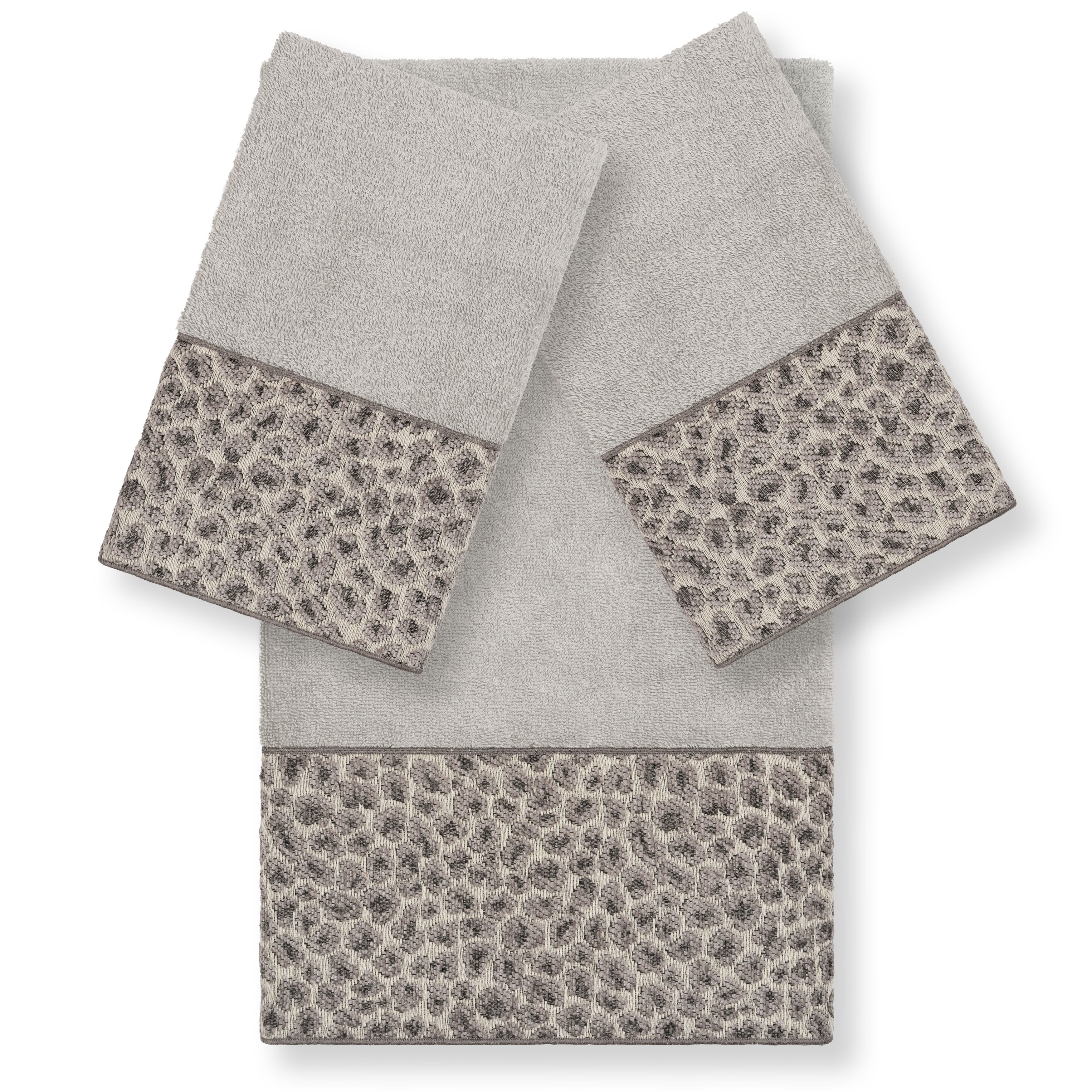 Authentic Hotel And Spa Turkish Cotton Cheetah Jacquard Trim Light Grey 3 Piece Towel Set