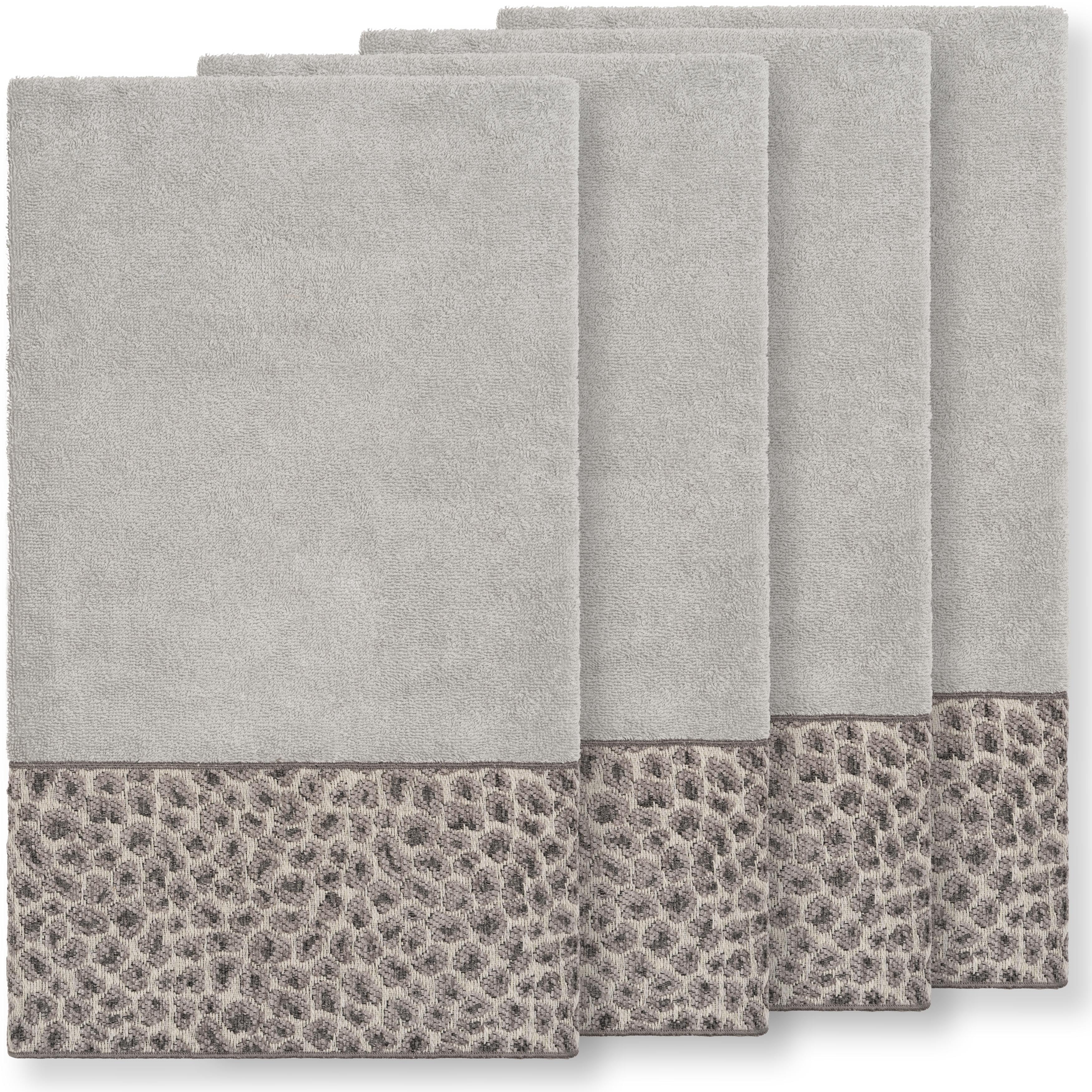 Authentic Hotel And Spa Turkish Cotton Cheetah Jacquard Trim Light Grey 4 Piece Bath Towel Set