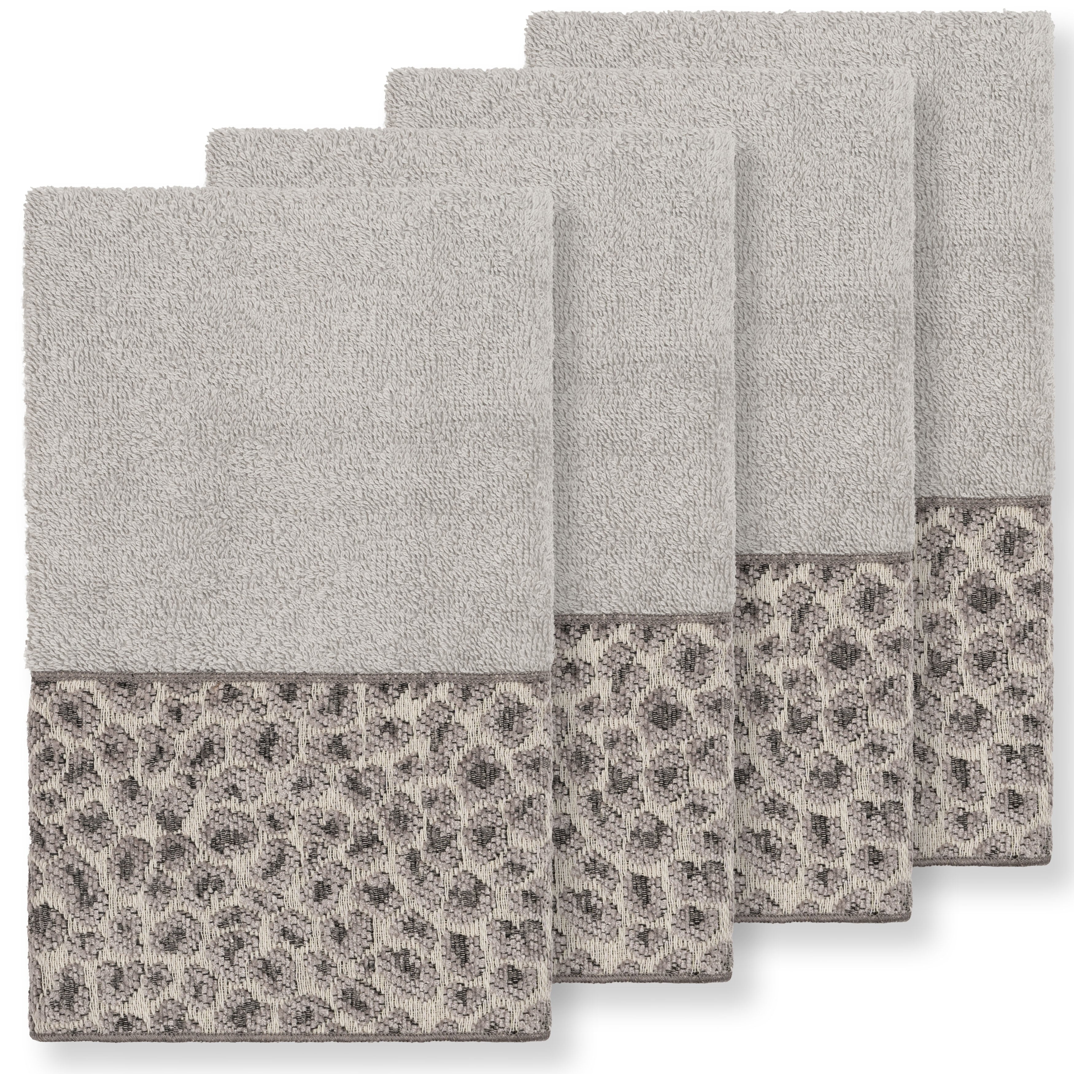 Authentic Hotel And Spa Turkish Cotton Cheetah Jacquard Trim Light Grey 4 Piece Hand Towel Set