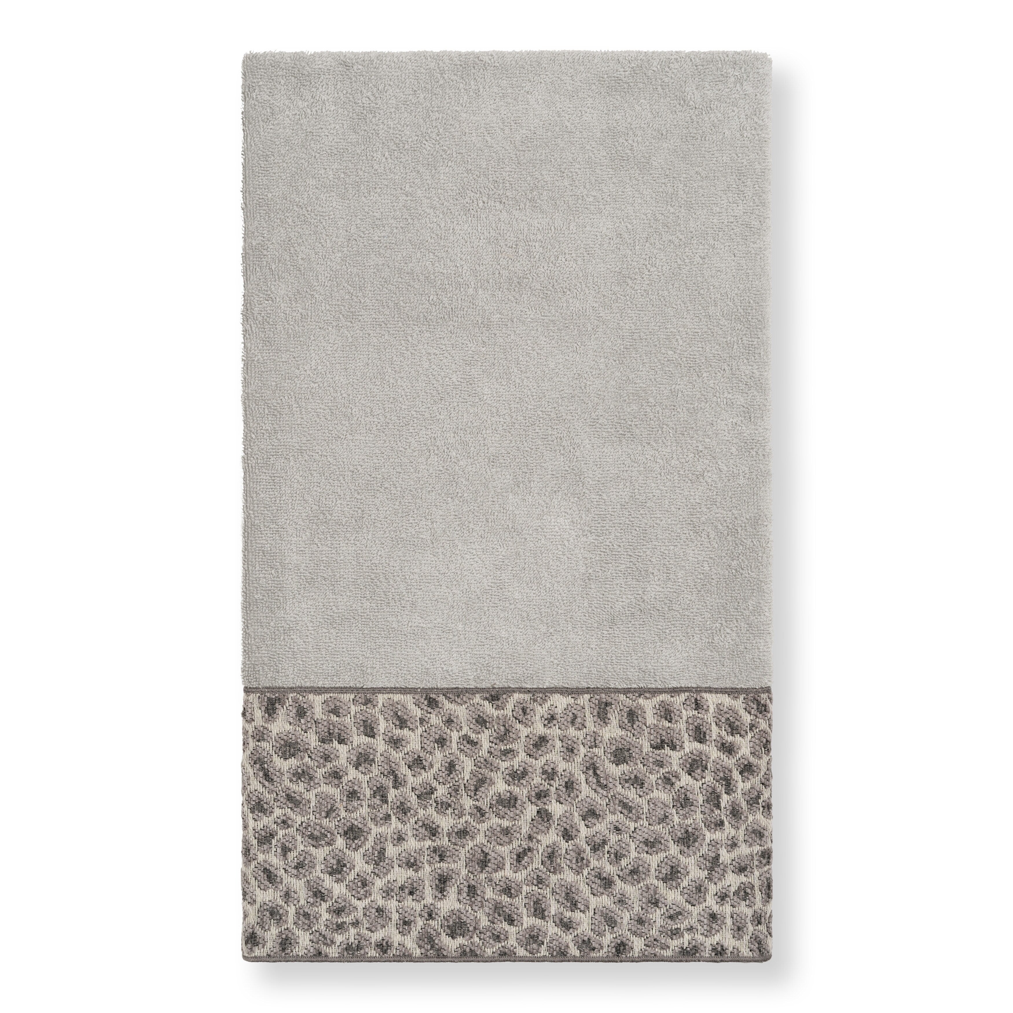 Authentic Hotel And Spa Turkish Cotton Cheetah Jacquard Trim Light Grey Bath Towel