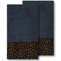 Authentic Hotel And Spa Turkish Cotton Cheetah Jacquard Trim Midnight Blue 2 Piece Bath Towel Set