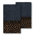 Authentic Hotel And Spa Turkish Cotton Cheetah Jacquard Trim Midnight Blue 2 Piece Hand Towel Set