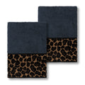 Authentic Hotel And Spa Turkish Cotton Cheetah Jacquard Trim Midnight Blue 2 Piece Washcloth Set