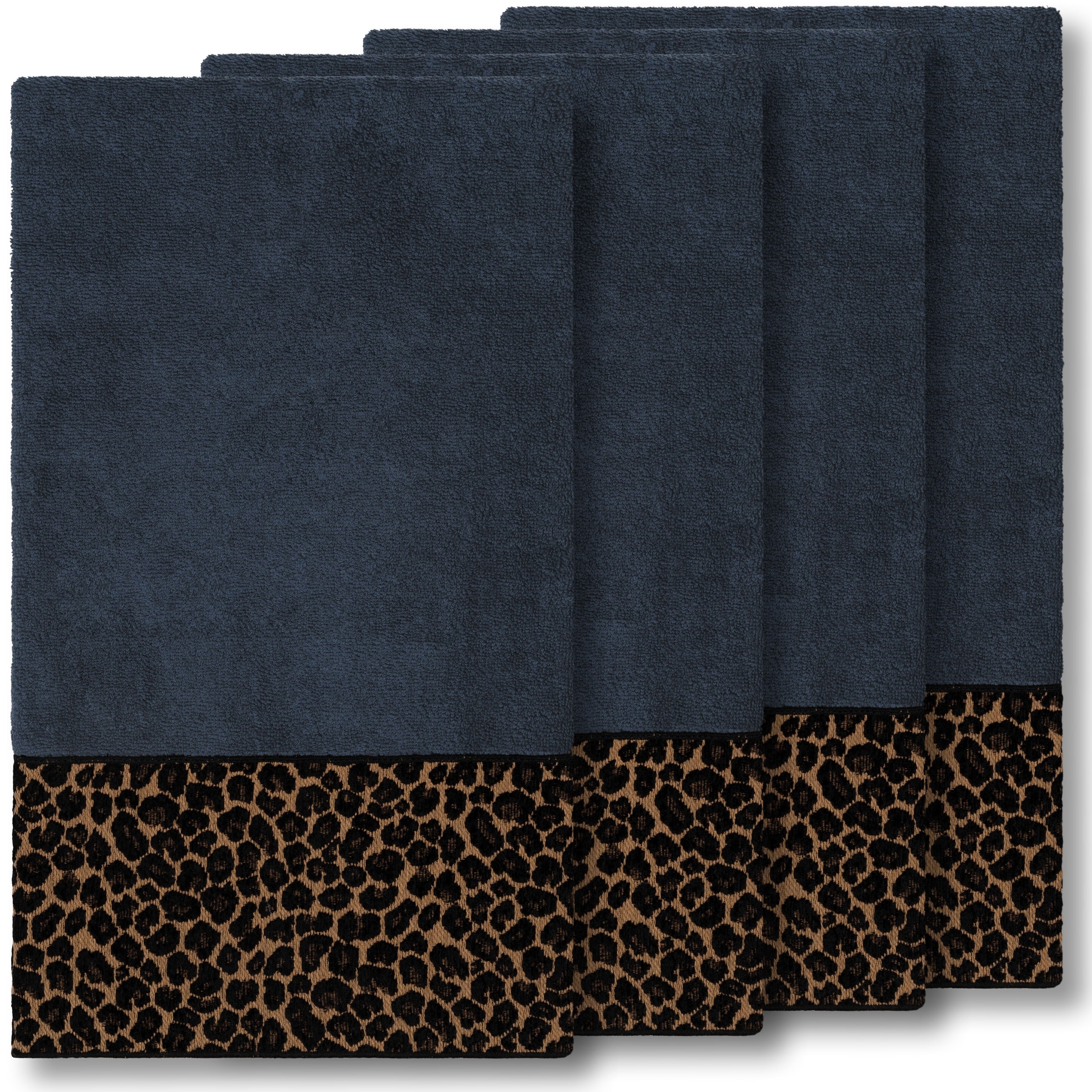Authentic Hotel And Spa Turkish Cotton Cheetah Jacquard Trim Midnight Blue 4 Piece Bath Towel Set
