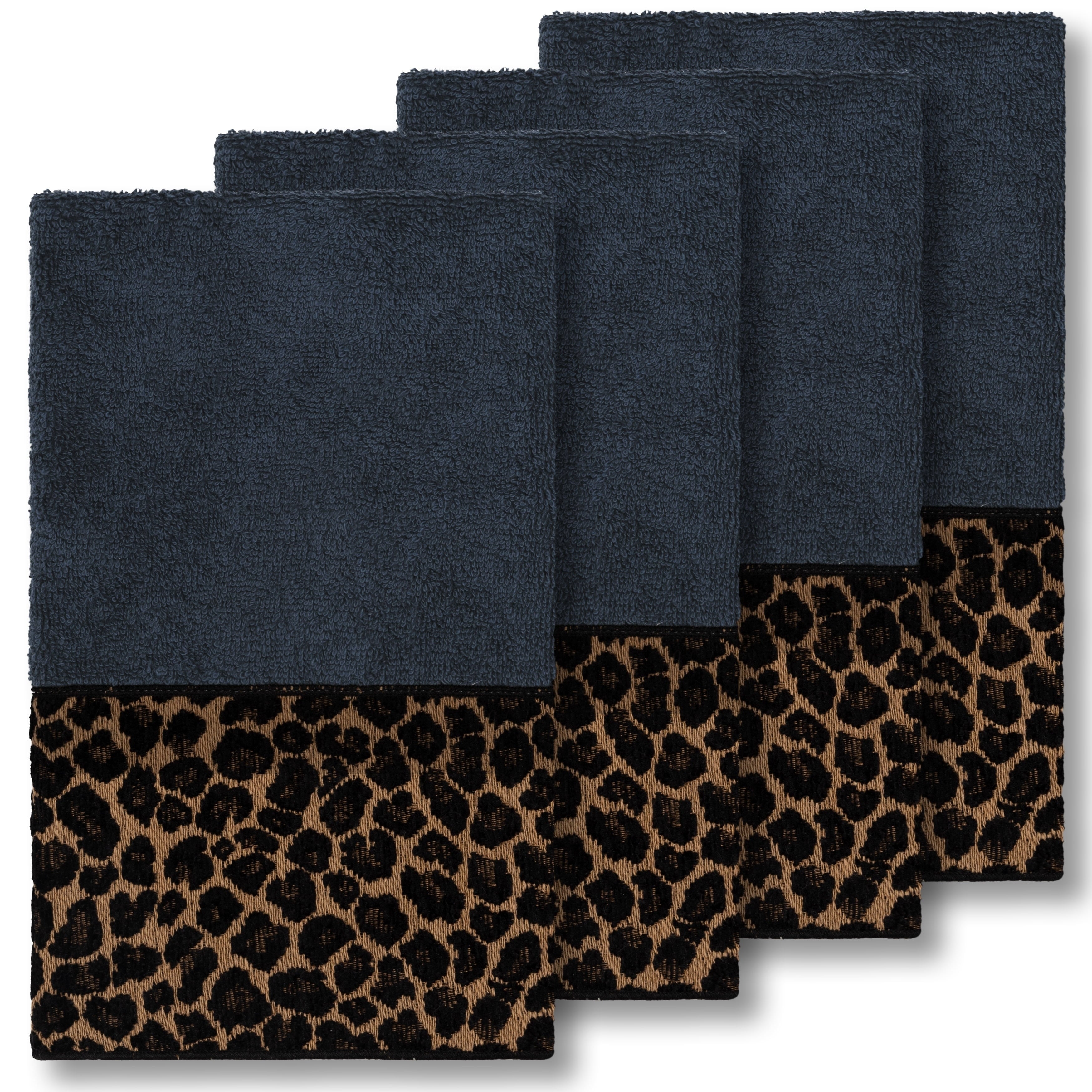 Authentic Hotel And Spa Turkish Cotton Cheetah Jacquard Trim Midnight Blue 4 Piece Hand Towel Set