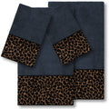 Authentic Hotel And Spa Turkish Cotton Cheetah Jacquard Trim Midnight Blue 4 Piece Towel Set